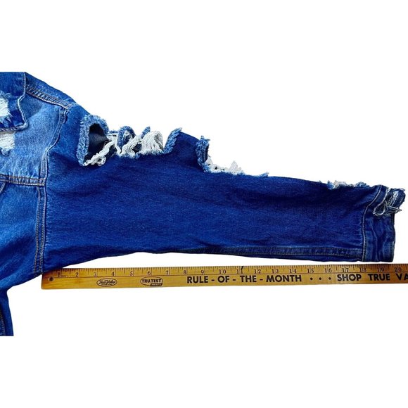 Akira Chicago Red Label Distressed Denim Jean Jacket Size Women’s Large - Picture 13 of 13